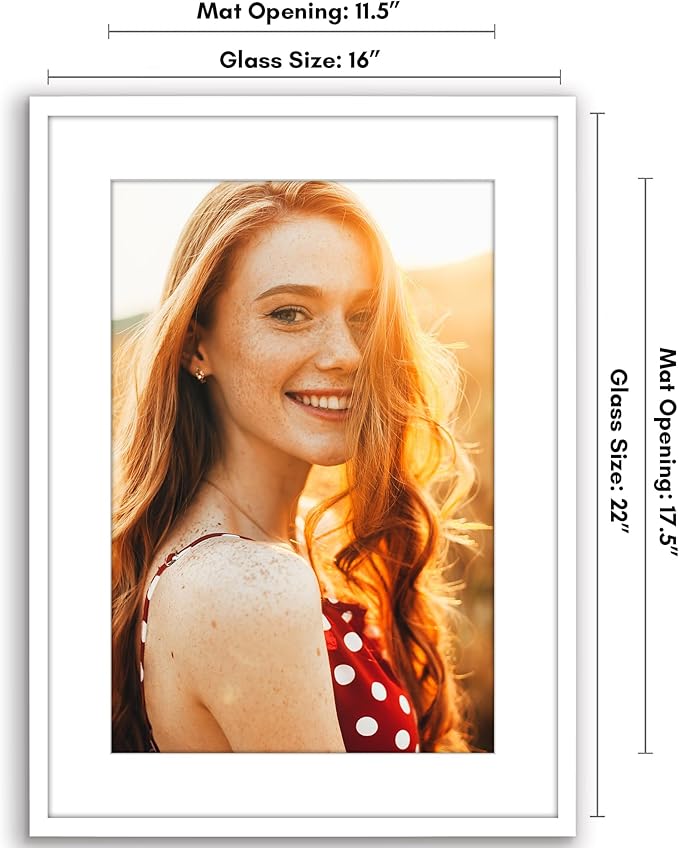 Americanflat 16x22 Picture Frame with Polished Plexiglass - Use as 12x18 Frame with Mat or Display 16x22 Photo Without Mat - Streamline Collection - Thin Border Picture Frames for Wall - White