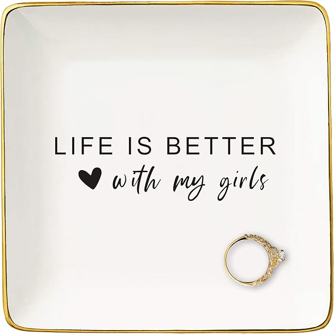 NZY Mother's Day Thanksgiving Christmas Gift for Mom-Mommy Life Gifts-Thank You Present for Mama-Mother Appreciation Present-Mom Life Is Better-Ceramic Jewelry Tray Trinket Holder Ring Dish
