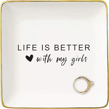 NZY Mother's Day Thanksgiving Christmas Gift for Mom-Mommy Life Gifts-Thank You Present for Mama-Mother Appreciation Present-Mom Life Is Better-Ceramic Jewelry Tray Trinket Holder Ring Dish