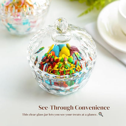 kanpura 11.5 oz Clear Glass Candy Dish with Lid Small Candy Jars with lid Glass Jar for Office Desk Wedding Party Buffet Christmas Decor
