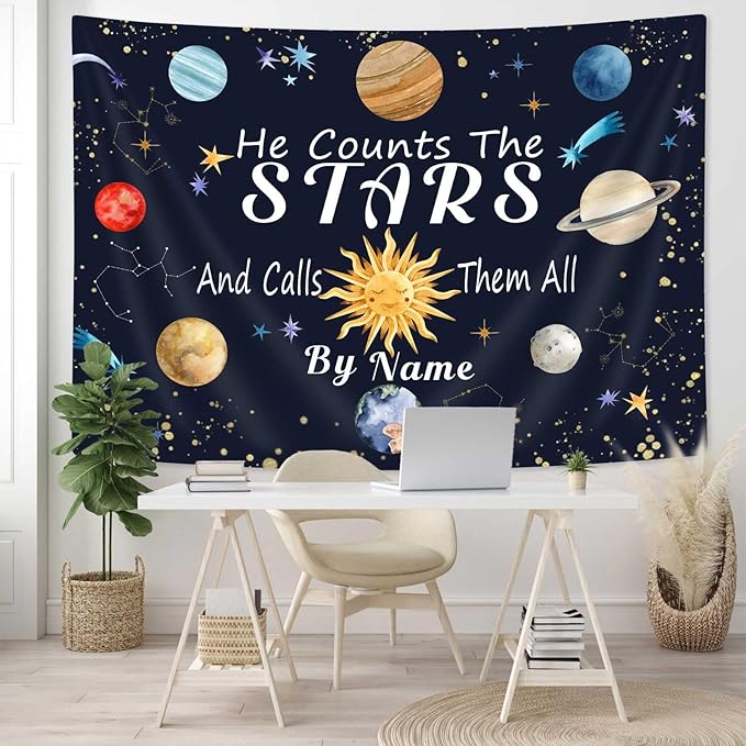 DYNH Space Tapestry,Solar System Wall Hanging,Planet Galaxy Decor,Educational Science Tapestries for Kids Boys Bedroom Playroom Classroom Living Room Dorm71x60In