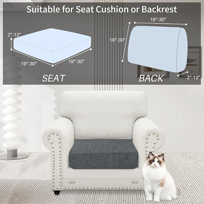 MAXIJIN Waterproof Couch Cushion Covers Stretch Sofa Seat Slipcovers Washable，Sectional Outdoor Cushion Covers with Elastic Bottom for Dogs Pets Kids (1 Pc Cushion Cover, Light Gray)
