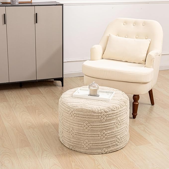 Asuprui Pouf Ottoman Foot Rest – Plush Round All-in-one Foam Stool for Cozy Lounging, Floor Pouf & Chic Decor (Light Coffee)