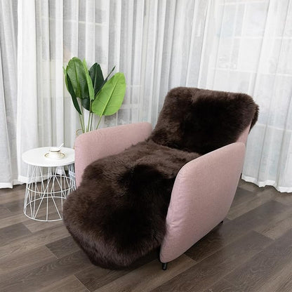 Genuine Sheepskin Rug New Zealand Luxury Lambskin Rug, Natural Fluffy Sheepskin Throw for Bedroom Living Room Children's Room - Premium Area Rug Chair Cover (2×6 Feet, Dark Brown)