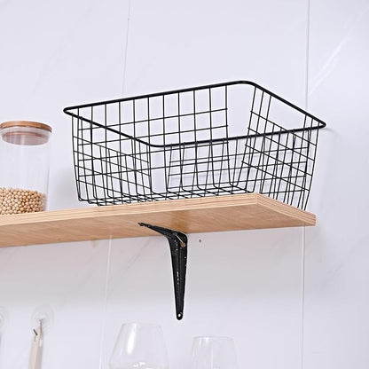 14" Upright Freezer Storage Baskets, Black Wire Storage Bins Large Bakset for Freezer, Pantry, Bathroom Organizing, Set of 4