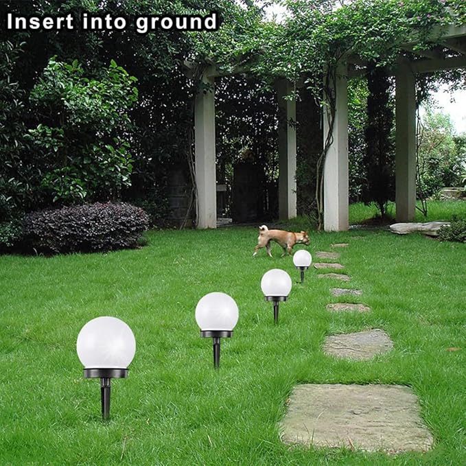 4pcs Solar Sphere Lights Outdoor, White Glow LED Lawn Pathway Lights, Weatherproof Solar Powered Landscape Lighting for Garden Yard