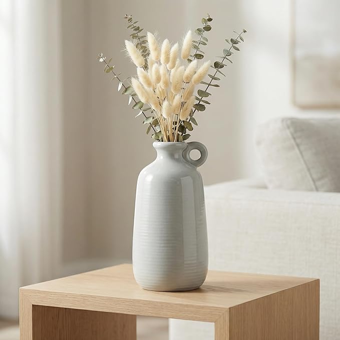 Sunddo Gray Ceramic Vase 10 Inch - Tall Modern Decorative Vase with Handle, Centerpieces, Living Room, Balcony, Living Room Dining Table Decor