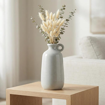 Sunddo Gray Ceramic Vase 10 Inch - Tall Modern Decorative Vase with Handle, Centerpieces, Living Room, Balcony, Living Room Dining Table Decor