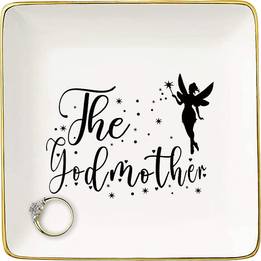 Angel Theme Gifts from Godson Goddaughter to Godmother-Mother's Day,Birthday,Baptism,Christmas Gifts for Godmother,Appreciation Gratitude Presents from Godchild--Jewelry Holder Trinket Tray Ring Dish