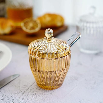 kanpura Champagne Glass Candy Dish with Lid Crystal Candy Jar Jewelry Box Cookie Jar with Spoon for Wedding Christmas Gift
