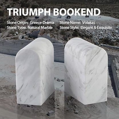 Koville Greek Natural Marble Bookends for Shelves, Book Ends for Heavy Books, 13LBS Ultra Heavy Duty Book Holders, Triumphal Arch Bookends Office Bookshelf Decor for CDs/Video Games(Volakas)