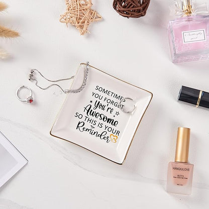 Birthday Gifts for Women Jewelry Dish - You are Awesome Gift for Best Friends Female Coworker Mom Mother's Day Christmas Retirement Valentines Gifts for Her