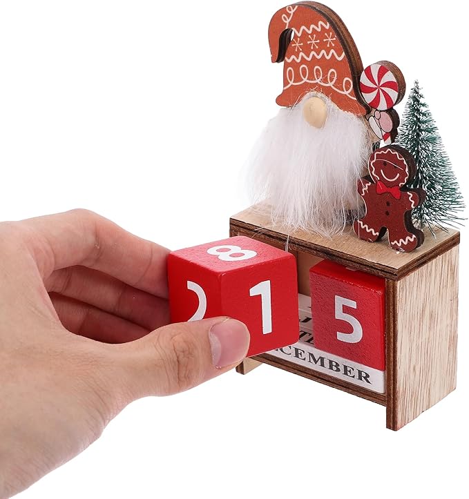 Wooden Christmas Countdown Advent Calendar: Santa Block Calendar with Wood Date - Cute Date Display Blocks Desk Accessory for Home Table Room(Gingerbread Man)