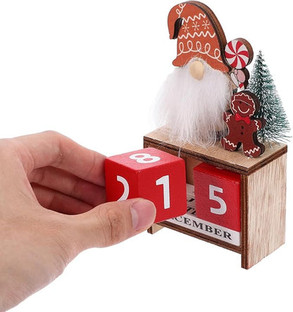 Wooden Christmas Countdown Advent Calendar: Santa Block Calendar with Wood Date - Cute Date Display Blocks Desk Accessory for Home Table Room(Gingerbread Man)