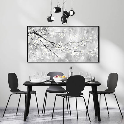 WINKAILIN White Black and Gold Plum Blossom Canvas Wall Art with Black Frame 24"x48" Floral Artwork Modern Botanical Wall Decor for Bedroom Living Room Office Kitchen