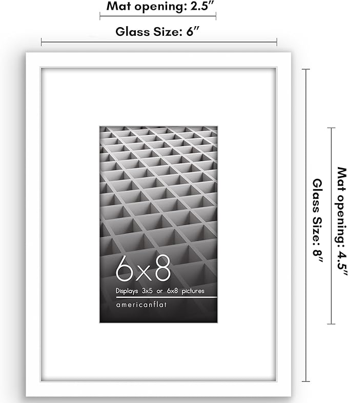 Americanflat 6x8 Picture Frame with Shatter-Resistant Glass - Use as 3x5 Frame with Mat or Display 6x8 Photo Without Mat - Streamline Collection - Picture Frames for Tabletop and Wall - White