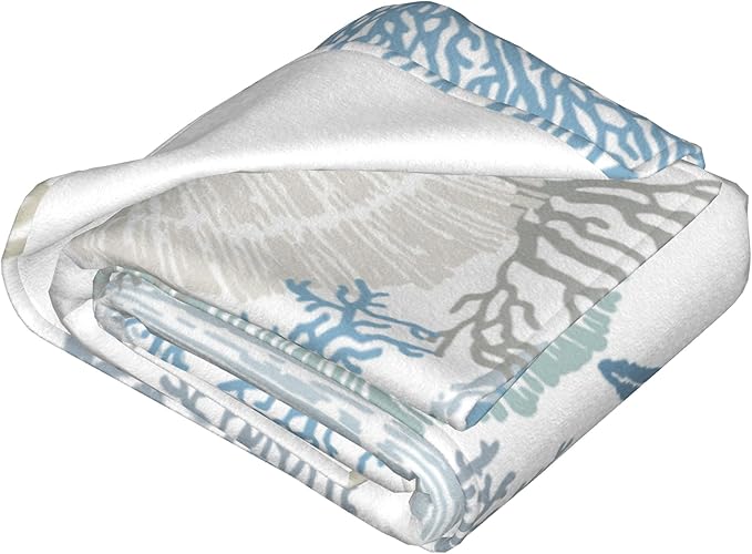 Nautical Coastal Blanket Starfish Seashell Coral Beach Themed Throw Blankets Gifts for Adults Sea Ocean Theme Lightweight Soft Fleece Cozy for Sofa Couch Bed Room Birthday Decor 50x60in