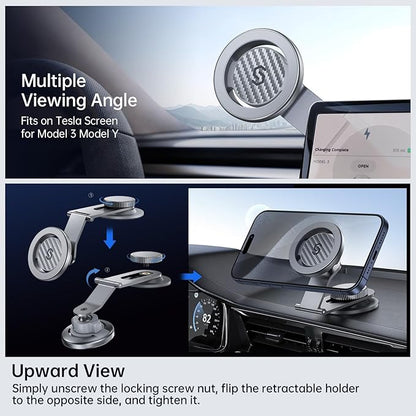 SYNCWIRE Fits MagSafe Car Mount for Universal Dashboard & Tesla Screen,Kevlar Silver Magnetic Phone Holder for Car,Super Stable Magnetic Car Phone Mount for iPhone 17 Pro Max 16 15 14 13 12&All Phones
