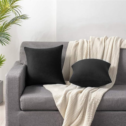 Decorative Pillow Covers 20x20 Black: 2 Pack Cozy Soft Velvet Square Throw Pillow Cases for Farmhouse Home Decor