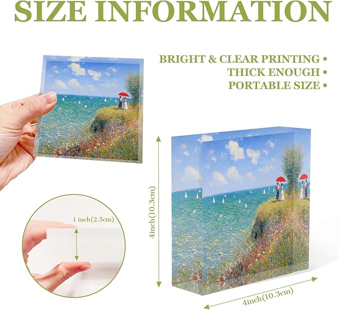 NOHSHE Motivational Desk Decor Hand Painted Painting Summer Coast Scenery Acrylic Desk Decor 4x4 Tabletop Wall Sign - Appreciation Presents for Coworkers - Housewarming Presents