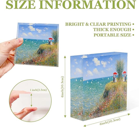 NOHSHE Motivational Desk Decor Hand Painted Painting Summer Coast Scenery Acrylic Desk Decor 4x4 Tabletop Wall Sign - Appreciation Presents for Coworkers - Housewarming Presents