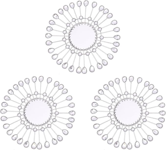 Silver Mirrors 3 PCE, 9 inchSunburst Mirror Hanging Wall Decor, Christmas Decorative Mirror Wall Art, Round Mirrors for Bedroom Living Room Bathroom Kitchen, Warming