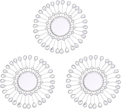 Silver Mirrors 3 PCE, 9 inchSunburst Mirror Hanging Wall Decor, Christmas Decorative Mirror Wall Art, Round Mirrors for Bedroom Living Room Bathroom Kitchen, Warming