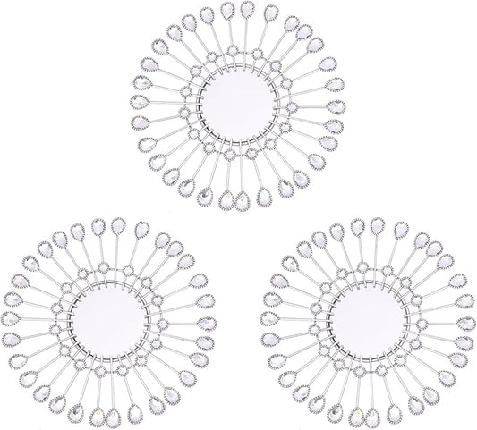 Silver Mirrors 3 PCE, 9 inchSunburst Mirror Hanging Wall Decor, Christmas Decorative Mirror Wall Art, Round Mirrors for Bedroom Living Room Bathroom Kitchen, Warming