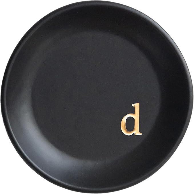 COLLECTIVE HOME - Ceramic Jewelry Tray, Decorative Trinket Dish for Rings Earrings Necklaces Bracelet Watch Keys, Birthday Mother's Day Christmas Gift for Women, 4.75", Black Surface (d)