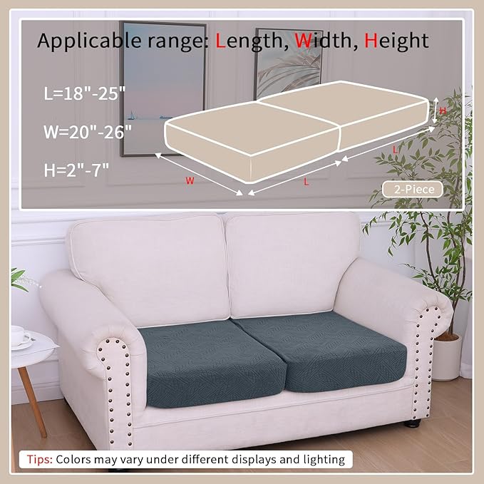 hyha Waterproof Couch Cushion Covers, Waterproof Sectional Couch Covers for 2 Cushion Sofa for Pets, Stretch Sofa Slipcover Washable with Elastic Bottom(2 Packs, Dark Grey)