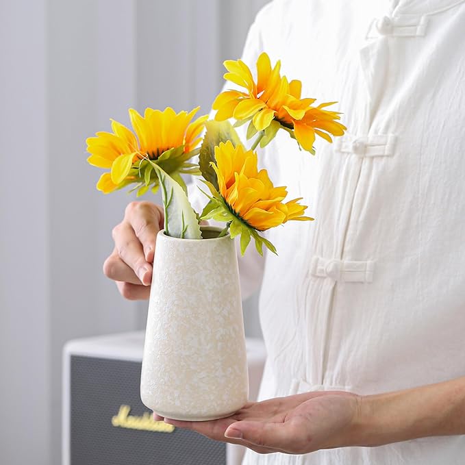Beige Vase - 6" White Textured Vase, Pampas vase, Boho Rustic Vases for Home Decor, Farmhouse Decor, Minimalist Cream Modern Flower vases for Centerpieces, Living Room, Bedroom