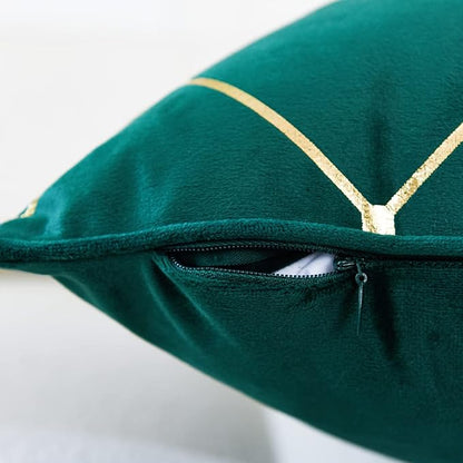 WACOMECO Gold Throw Pillow Covers, Pack of 2 Soft Velvet Decorative Cushion Covers for Couch Sofa Home Decoration, Emerald Green, 18x18 Inch