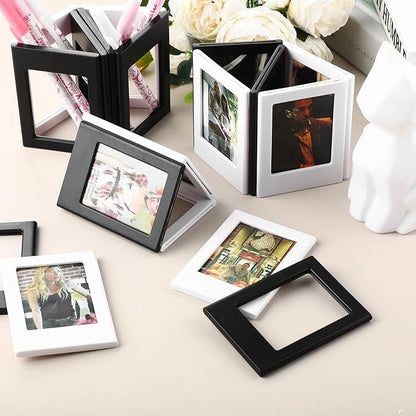 Epakh 40 Packs Magnetic Photo Picture Frame Cute Mini Table Photo Frame Holder 3 Inches Plastic Colorful Picture Display for Fridge Office (Black and White)