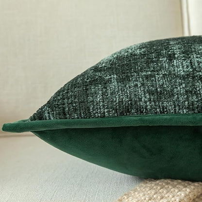 Yaertun Pack of 2 Chenille Textured Decorative Throw Pillow Covers Accent Solid Cushion Cover Soft Cozy Pillow Case with Velvet Back for Couch Sofa Bed Living Room 12x20 Inch Green