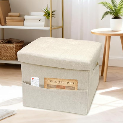 ALASDO Storage Ottoman Footrest Stool Small Ottoman with Storage Foldable Ottomans Foot Rest Footstool Bench for Living Room 17x13x13inches Beige