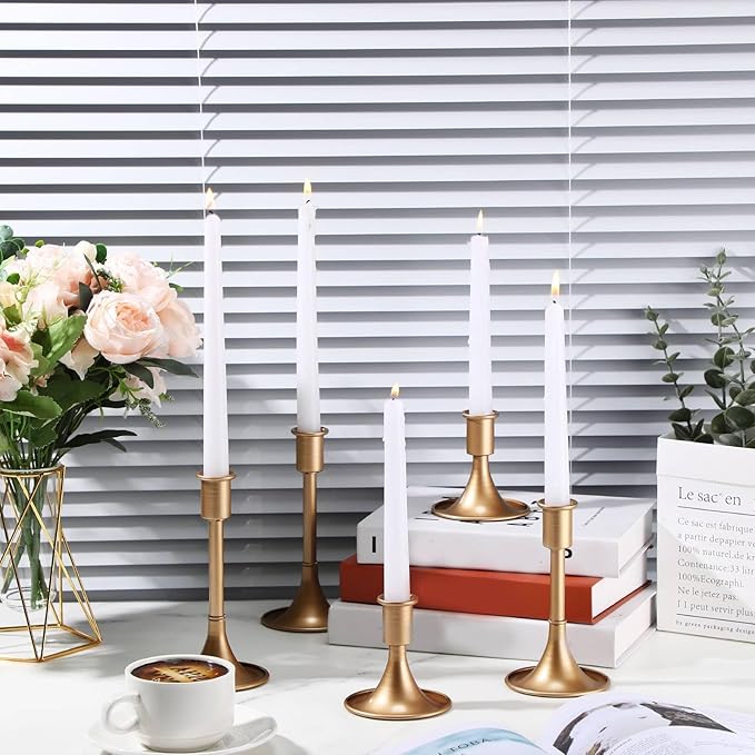 Layhit 24 Pcs Gold Candle Holders Taper Candle Holders for Candlestick Matte Metal Candlestick Holder with Various Heights 3.3" 5.5" 6.3" for Wedding Table Centerpiece Decoration