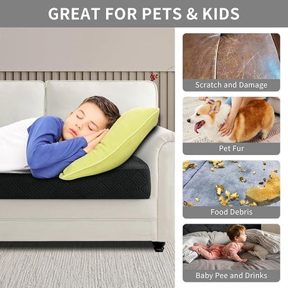 Easy-Going Waterproof Couch Cushion Covers for Couches and Sofas, Stretch Jacquard Sofa Seat Cover Replacement for Dogs, Pets & Kids, Durable Furniture Protector for Sofa Cushions, Black