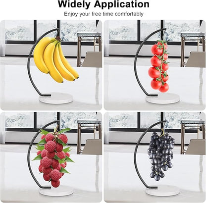 Livabber Banana Holder with Marble Base, Metal Banana Hanger Modern Tree Stand with Hook, Stylish Banana Keeper Fresh Fruit Storage Organizer Freestanding for Kitchen Countertop (Black, Single Hook)