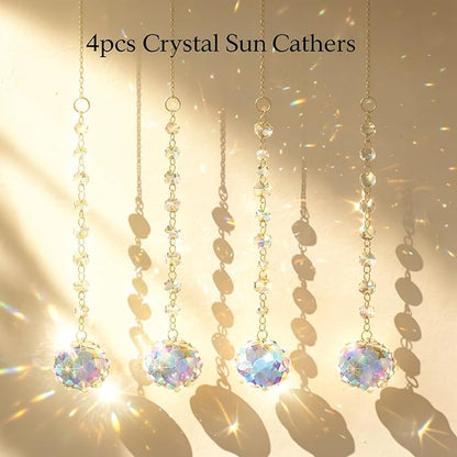 4Pcs Sun Catcher Crystals for Window Hanging, Rainbow Prism Sun Catchers with Crystal Prisms, Hanging Crystals Suncatchers for Windows Indoor Decor