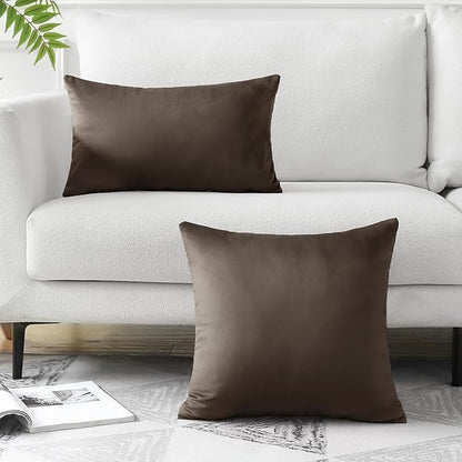 Artscope Luxury Velvet Pillow Covers Decorative Square Pillowcases Soft Solid Cushion Cases for Couch Sofa Bedroom Home Decor 20x20 Inch Chocolate Brown