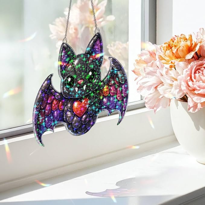 Sweet Heart Bat Acrylic Suncatcher, Window Hanging Sun Catcher Ornament, Crystal Prism Light Catcher Decor, Sunlight Window Decor, Aesthetic Home Decor Gift