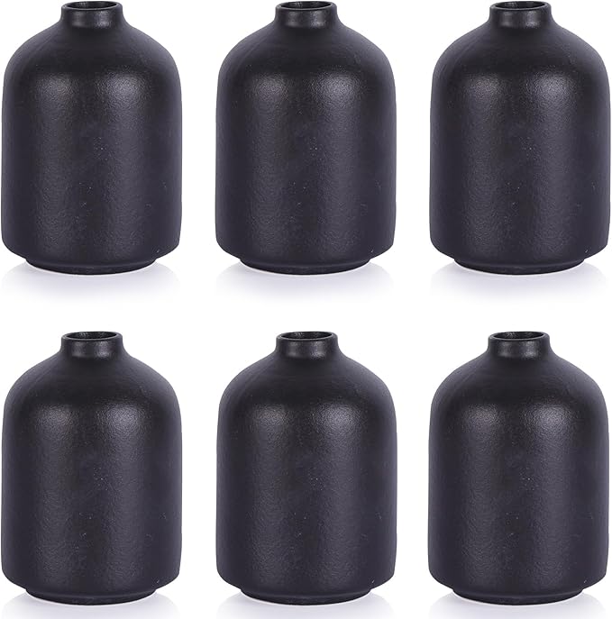 Ceramic Bud Vases Set of 6, Black Bud Vase Set for Flowers Pampas Grass, Mini Pottery Vase with Minimalist Modern Rustic Style for Table Centerpieces of Home, Office, Wedding