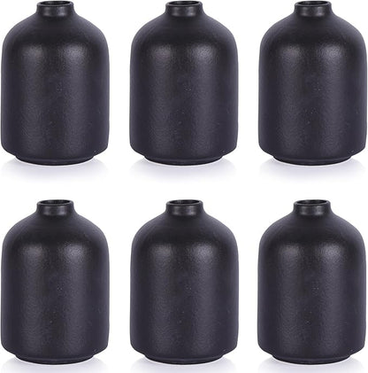 Ceramic Bud Vases Set of 6, Black Bud Vase Set for Flowers Pampas Grass, Mini Pottery Vase with Minimalist Modern Rustic Style for Table Centerpieces of Home, Office, Wedding