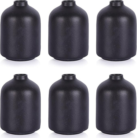 Ceramic Bud Vases Set of 6, Black Bud Vase Set for Flowers Pampas Grass, Mini Pottery Vase with Minimalist Modern Rustic Style for Table Centerpieces of Home, Office, Wedding