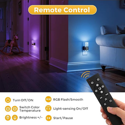 L LOHAS LED Night Light,Dimmable Night Lights Plug into Wall with Remote Control, RGB Color Changing, Dusk to Dawn Sensor, Acrylic Bubble Nightlight for Bathroom