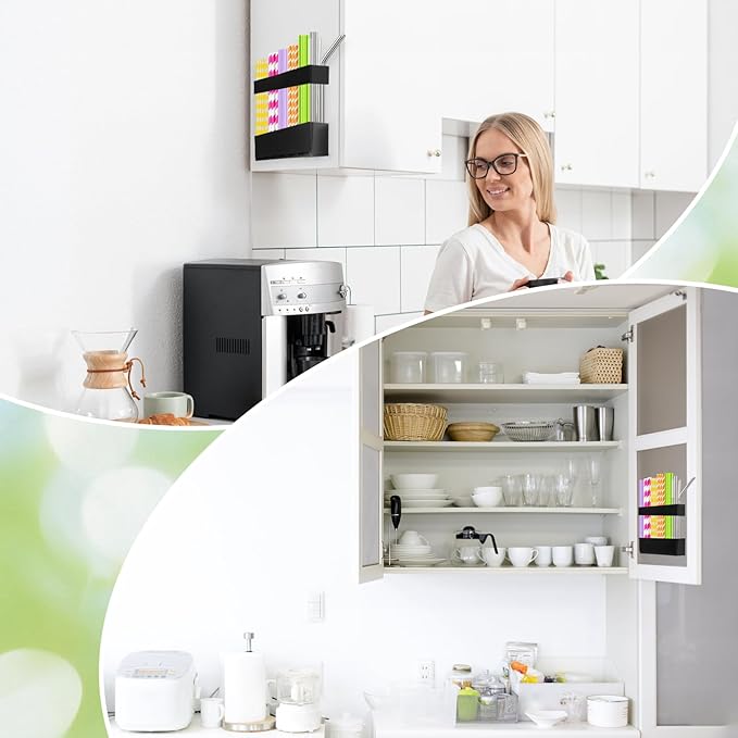 Cabinet Straw Holder,Acrylic Straw Organizer,Straws Dispense for Kitchen Counter and Cabinet Door (black)