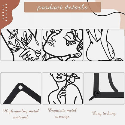 Cindeer 6 Pieces Black Metal Bedroom Wall Decor Minimalist Metal Wall Art Modern Abstract Woman Line Art Living Room Decor Aesthetic Female Bedroom Pictures Sculpture Line Drawing Hanging