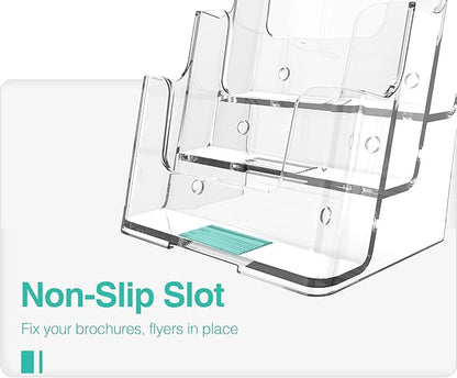 Brochure Holder 6x9 Inch 3 Tier Acrylic Literature Holders Clear Plastic Flyer Display Stand Countertop Use or Wall Mount Pamphlet Holder Organizer for Office, Lobby, Hotel, Trade Show, 2 Pack