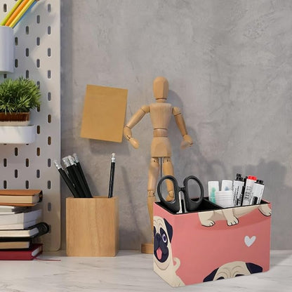 Leather Table Pen Organizer Pencil Pen Holder Office Home Desk Organize Funny Cartoon Pugs Puppy Pink