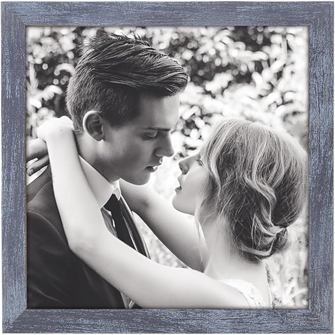 6x6 Picture Frame Blue, Rustic Natural 6x6in Photo/Portrait/Poster/Art Frame, Wall Hanging/Tabletop, Horizontal/Vertical Display Gallery Family Wedding Memorial Pic Frame Gift